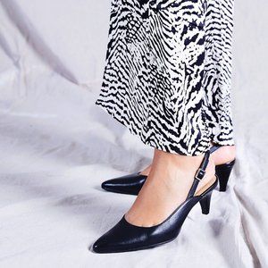 Naturalizer Baylee Black Leather Slingback Kitten Heel Pump Size 7.5